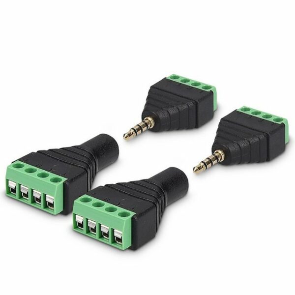 kwmobile Audio-Adapter, 2x 3,5 mm Klinkenstecker - Klinke auf 4-Pin Audio Kabel Terminal Block Set - Terminalblock 3.5 mm Klinke 4-polig - Schraubbefestigung