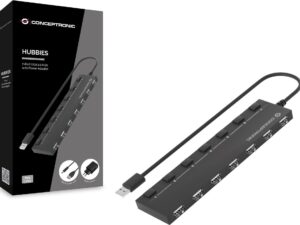 Conceptronic HUBBIES 7-Port-USB-2.0-Hub mit Netzteil - USB 2.0 - USB 2.0 - 480 Mbit/s - Schwarz - China - 5 V (HUBBIES08BP)
