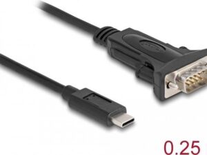 Delock Adapter USB Type-C™ zu 1 x Seriell RS-232 D-Sub 9 Pin Stecker mit Schrauben 0,25 m (64125)