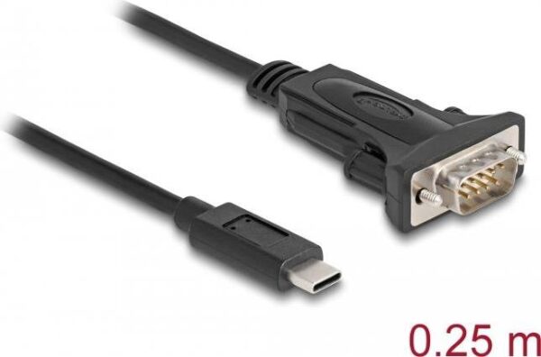 Delock Adapter USB Type-C™ zu 1 x Seriell RS-232 D-Sub 9 Pin Stecker mit Schrauben 0,25 m (64125)
