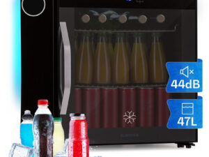 Kühlschrank, Getränkekühlschrank mit Glastür, Minikühlschrank Lautlos mit 2 Ablagen & App-Steuerung, Outdoor Kühlschrank, Kleiner Kühlschrank für